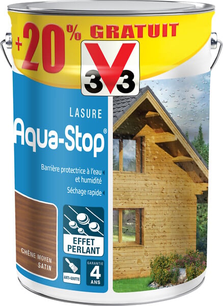 V33 BOIS - Lasure aqua-stop chêne moyen 5L+20% - large