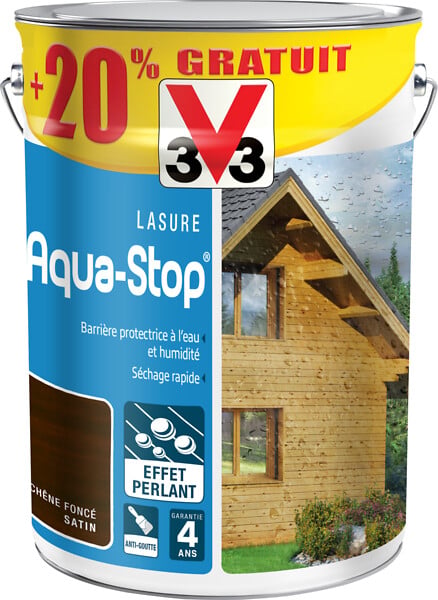 V33 BOIS - Lasure aqua-stop chêne fonce 5L+20% - large