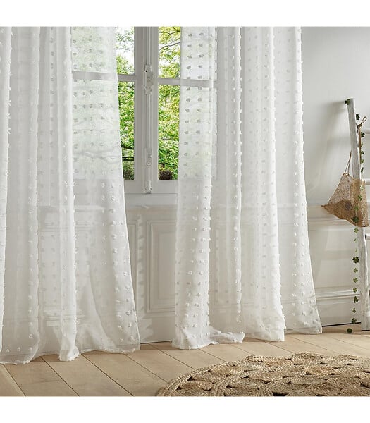ATMOSPHERA - Voilage à œillets Blanc motif petits pompons 140 x 240 cm - large