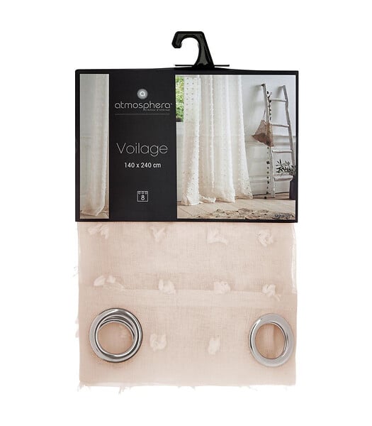 ATMOSPHERA - Voilage à œillets Beige motif petits pompons 140 x 240 cm - large