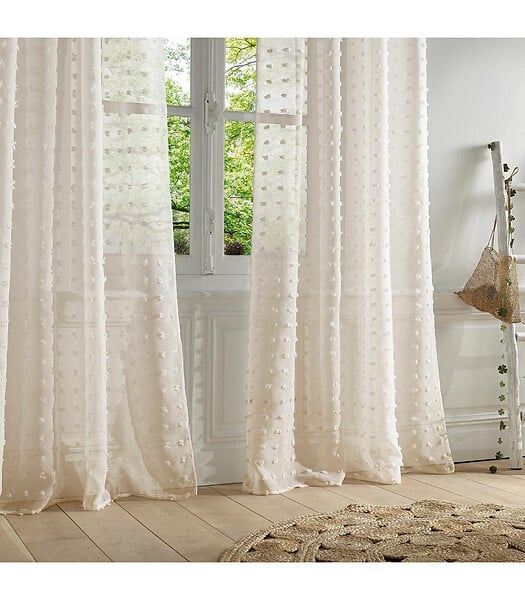 ATMOSPHERA - Voilage à œillets Beige motif petits pompons 140 x 240 cm - large