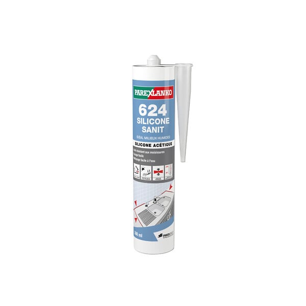 PAREXLANKO - Mastic silicone acétique PAREXLANKO 624 Silicone Sanit - Blanc - 300ml - L624BLANC300-12 - large