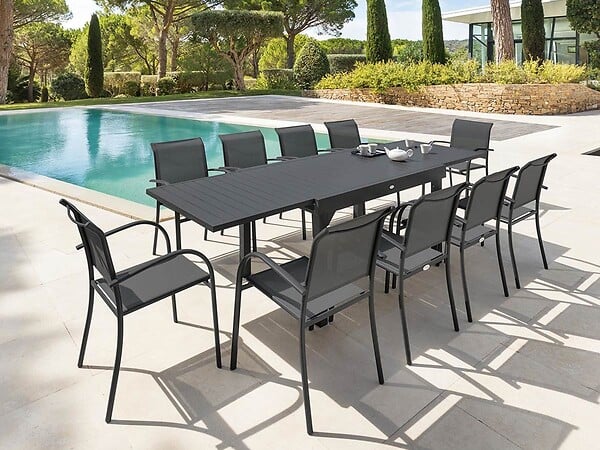 HESPERIDE - Table extensible rectangulaire alu Piazza 6/10 places Graphite - Hespéride - large