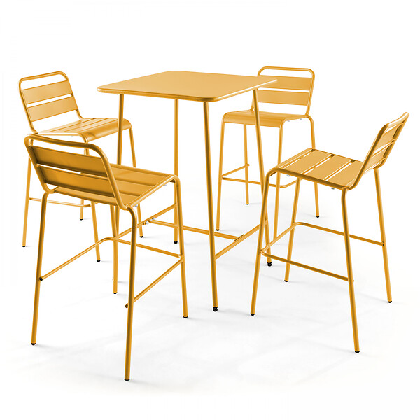 OVIALA - Table haute de jardin carrée en acier jaune - Palavas - large