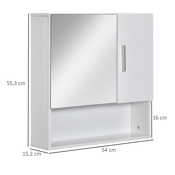 KLEANKIN - Armoire murale miroir de salle de bain - 2 portes, étagères, niche - dim. 54L x 15,2l x 55,3H cm - MDF blanc - large
