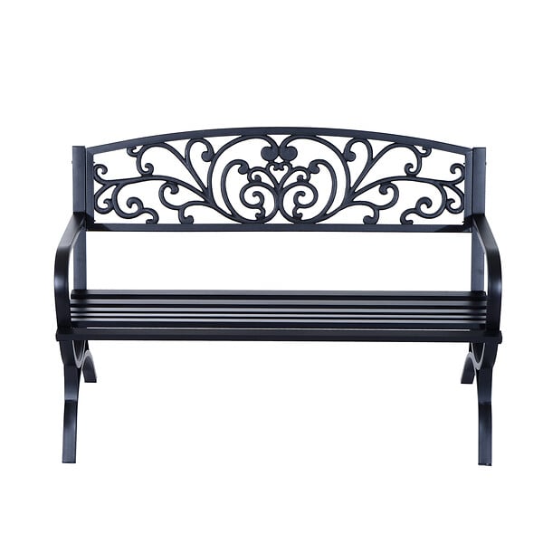 OUTSUNNY - Banc de jardin 3 places dim. 127 x 60 x 85 cm max 250 Kg acier fonte noir - large