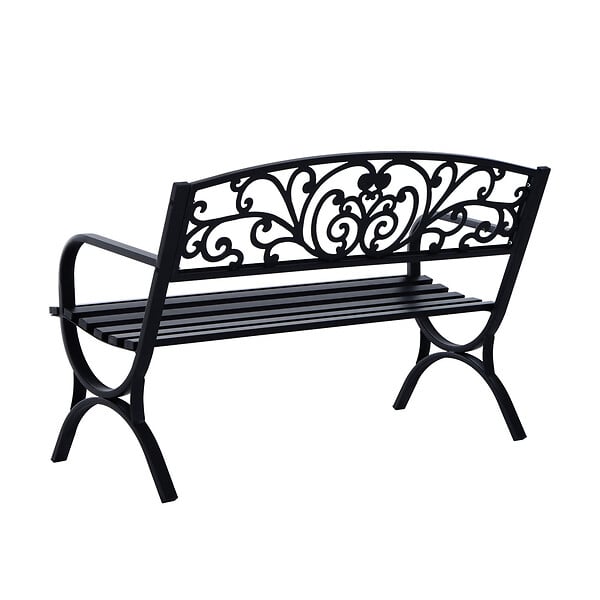 OUTSUNNY - Banc de jardin 3 places dim. 127 x 60 x 85 cm max 250 Kg acier fonte noir - large