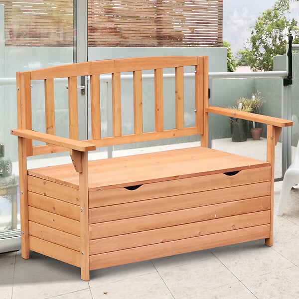 OUTSUNNY - Banc coffre de jardin 2 places dim. 112L x 58l x 84H cm - dossier à lattes - charge max. 280 Kg - bois sapin pré-huilé - large