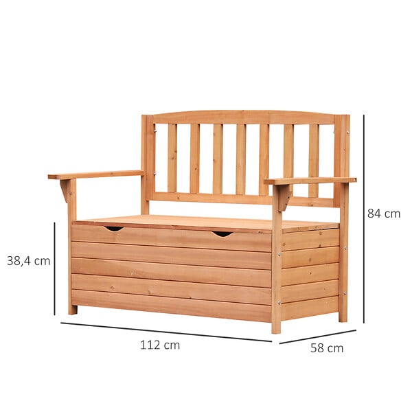OUTSUNNY - Banc coffre de jardin 2 places dim. 112L x 58l x 84H cm - dossier à lattes - charge max. 280 Kg - bois sapin pré-huilé - large