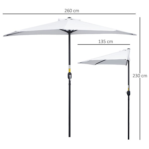 OUTSUNNY - Demi parasol - parasol de balcon - ouverture fermeture manivelle - acier polyester haute densité blanc - large
