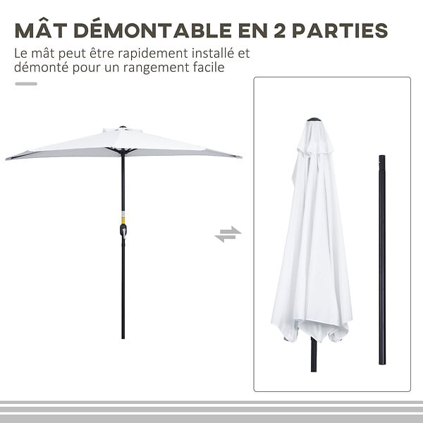 OUTSUNNY - Demi parasol - parasol de balcon - ouverture fermeture manivelle - acier polyester haute densité blanc - large
