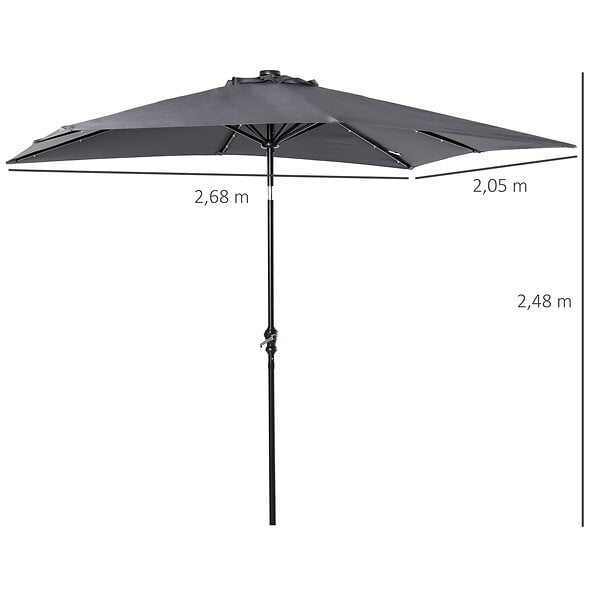OUTSUNNY - Parasol lumineux rectangulaire inclinable dim. 2,68L x 2,05l x 2,48H m parasol LED solaire métal polyester haute densité gris - large