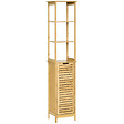 KLEANKIN - Meuble colonne rangement salle de bain style cosy dim. 34L x 30l x 173H cm porte à lattes 3 étagères bambou MDF aspect bois clair - vignette