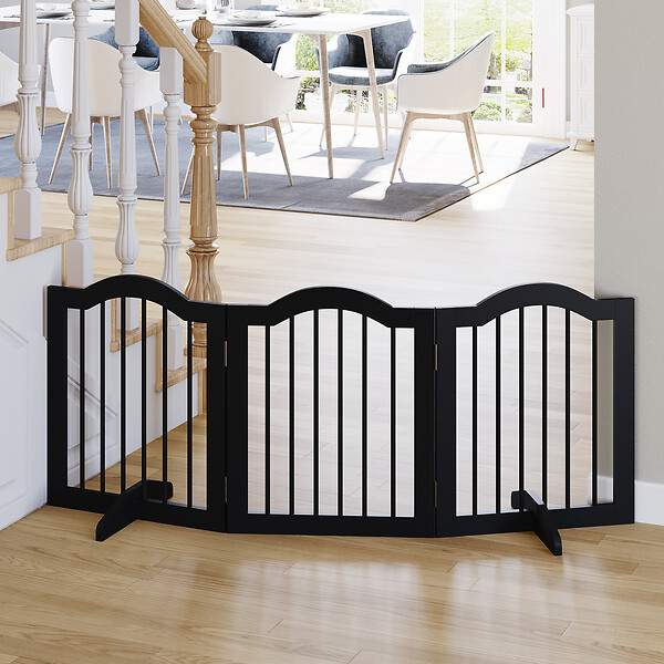 PAWHUT - Barrière de sécurité barrière modulable pliable pour animaux de compagnie - piètement support - dim. 154,5L x 61H cm - MDF bois noir - large