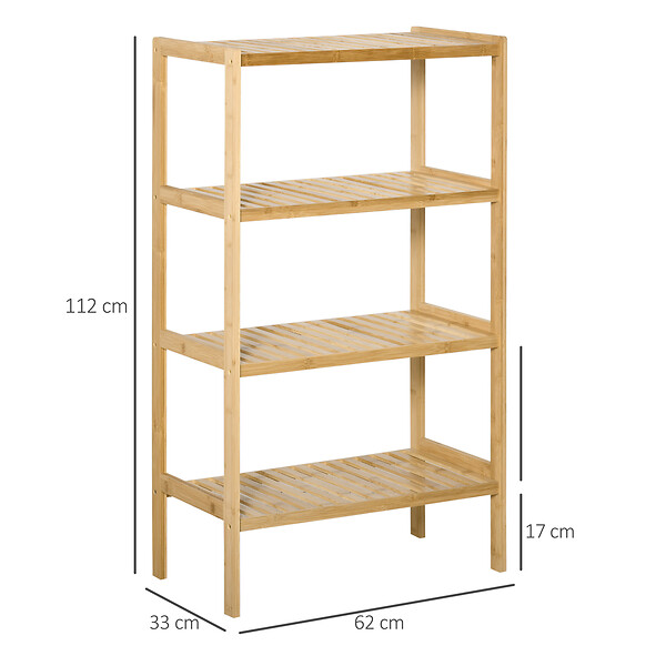 HOMCOM - Etagère de rangement 4 niveaux sur pied - étagères à lattes - dim. 62L x 33l x 112H cm - bois de bambou - large