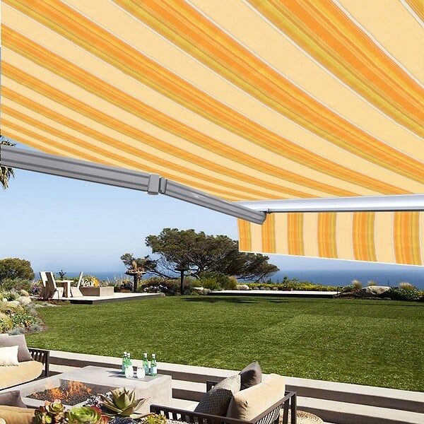 COTE STORE - Store banne manuel Demi coffre 3 x 2,5 m pour terrasse - Jaune rayé - large