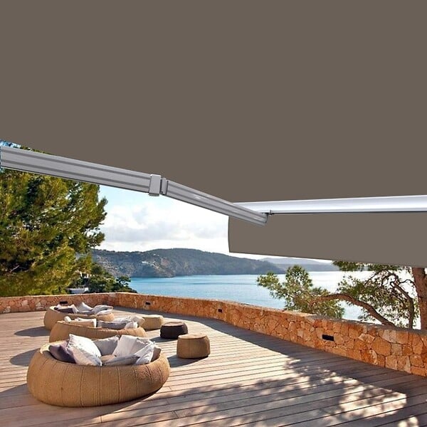 COTE STORE - Store banne motorisé et manuel 4 x 3 m Demi coffre pour terrasse - Taupe - large
