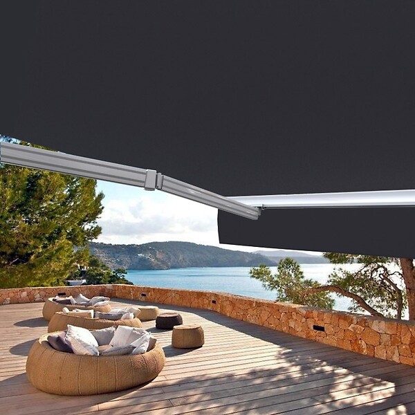 COTE STORE - Store banne motorisé et manuel 4 x 3 m Demi coffre pour terrasse - Gris anthracite - large