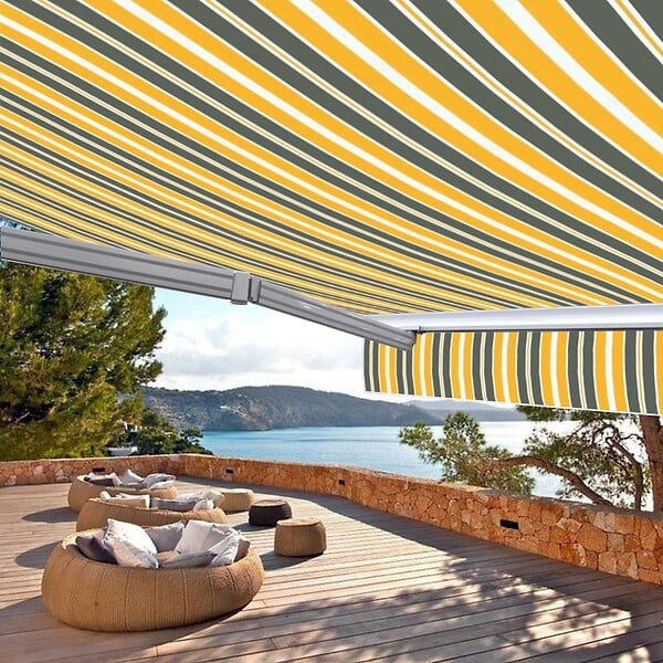 COTE STORE - Store banne motorisé et manuel 4 x 3 m Demi coffre pour terrasse - Gris jaune - large