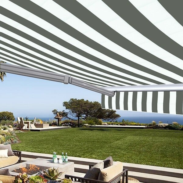 COTE STORE - Store banne manuel Demi coffre 4 x 3 m pour terrasse - Blanc gris - large