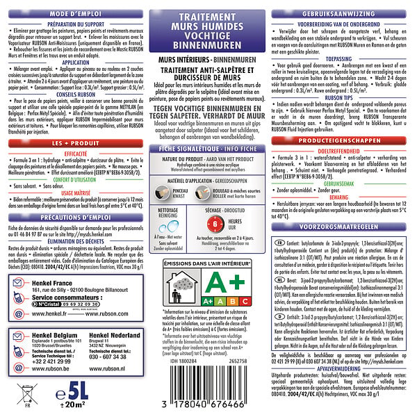 RUBSON - RUBSON Revêtement d'étanchéité Intérieurs Traitement Murs Humides 5 l - large