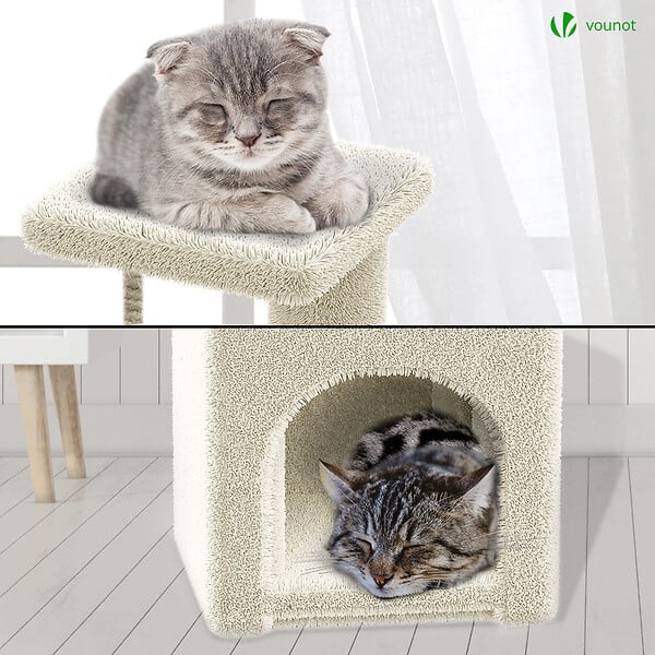 VOUNOT - Arbre à Chat 88cm avec Corde Griffoir Plateforme Niche Beige - large