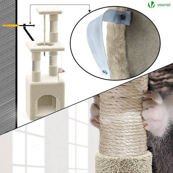 VOUNOT - Arbre à Chat 88cm avec Corde Griffoir Plateforme Niche Beige - large