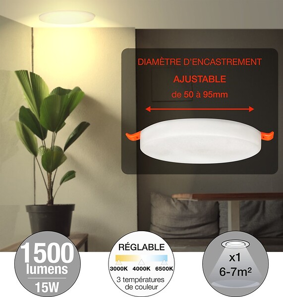 ARLUX - Spot Encastrable Onyx Frameless Ø120 15w 1500lm - Temperature Variable - large