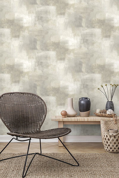 GRANDECO - Papier peint vinyle intisse beton enduit beige - large