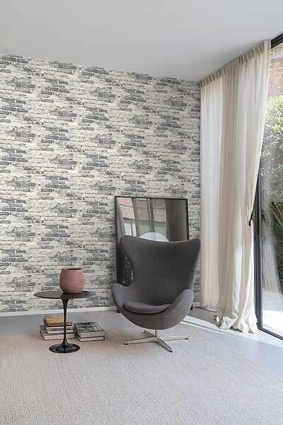 GRANDECO - Papier peint vinyle intisse brique all over bleu - large