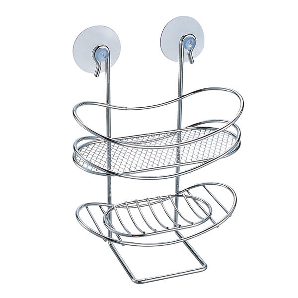 MSV - agère panier de douche à ventouses ovale & Porte Savon Acier Chromé - large