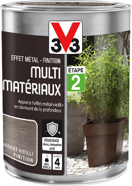 V33 PEINTURE - Finition effet métal peinture multi-matériaux argent vieilli 0.25 L - large