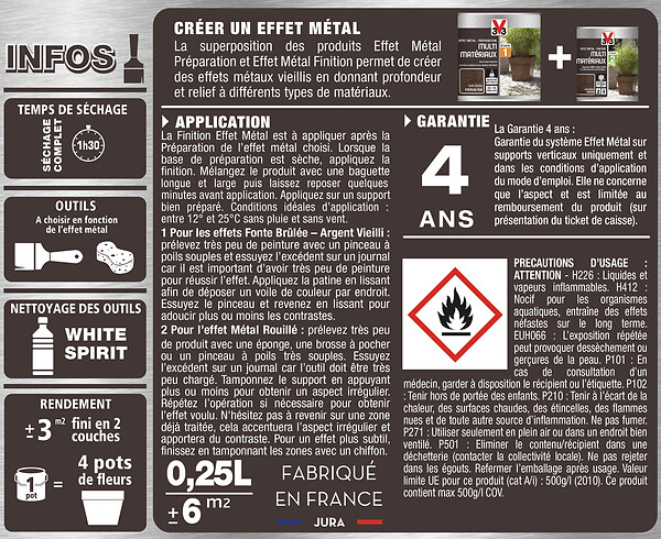 V33 PEINTURE - Finition effet métal peinture multi-matériaux argent vieilli 0.25 L - large