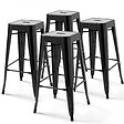 OVIALA - Lot de 4 tabourets de bar acier noir brillant - vignette