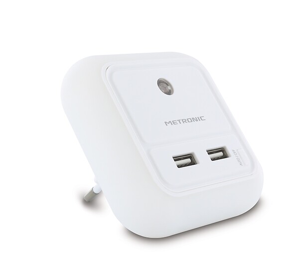 METRONIC - Chargeur secteur veilleuse carré 2 USB-A 2.1 A - blanc - large