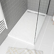AURLANE - Receveur en acrylique Blanc Effet Pierre 80x140x5 cm - Grille Linéaire Chrome - MOON - vignette