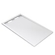 AURLANE - Receveur en acrylique Blanc Effet Pierre 80x140x5 cm - Grille Linéaire Chrome - MOON - vignette