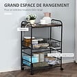 HOMCOM - HOMCOM Desserte néo-rétro style industriel 2 paniers coulissants - métal noir plateau aspect bois de noyer - vignette