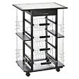 HOMCOM - Chariot de service desserte de cuisine à roulettes multi-rangements 4 paniers métal tiroir + 4 range-bouteilles bois pin noir plateau carrelé blanc - vignette