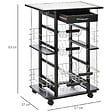 HOMCOM - Chariot de service desserte de cuisine à roulettes multi-rangements 4 paniers métal tiroir + 4 range-bouteilles bois pin noir plateau carrelé blanc - vignette