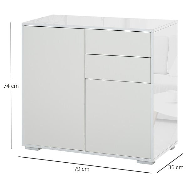 HOMCOM - Commode buffet meuble de rangement 2 tiroirs 2 portes avec étagère 79 x 36 x 74 cm blanc - large