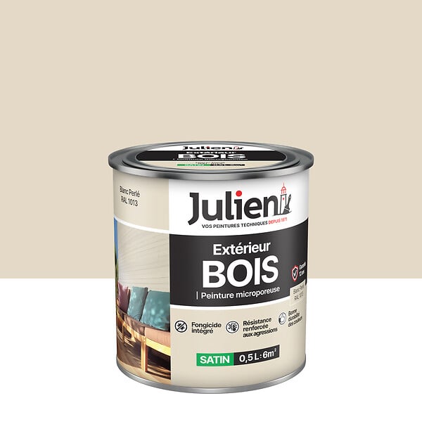 JULIEN - Peinture Extérieure Bois Microporeux Julien Satin - Blanc Perle 0.5L - large