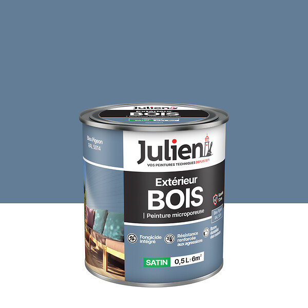 JULIEN - Peinture Extérieure Bois Microporeux Julien Satin - Bleu Pigeon 0.5L - large