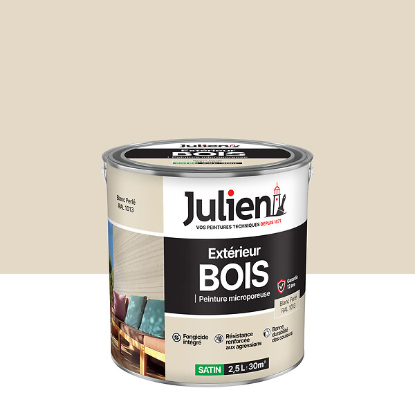 JULIEN - Peinture Extérieure Bois Microporeux Julien Satin - Blanc Perle 2.5L - large