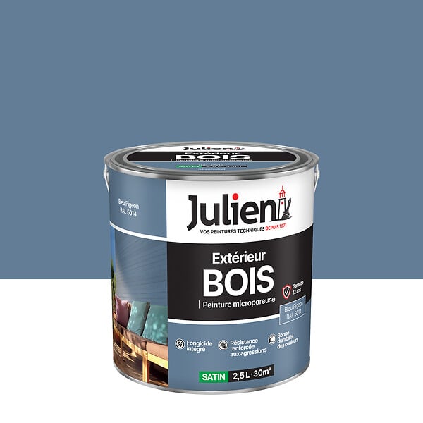 JULIEN - Peinture Extérieure Bois Microporeux Julien Satin - Bleu Pigeon 2.5L - large