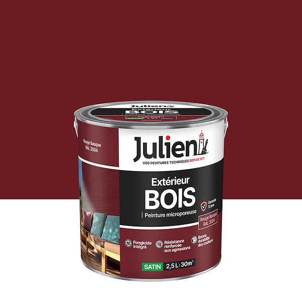 JULIEN - Peinture Extérieure Bois Microporeux Julien Satin - Rouge Basque 2.5L - large