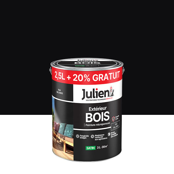 JULIEN - Peinture Extérieure Bois Microporeux Julien Satin - Noir 2.5L + 20% - large