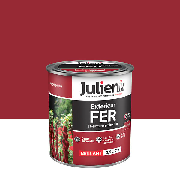 JULIEN - Peinture Extérieure Fer Antirouille Julien Brillant-Rouge Agricol 0.5L - large