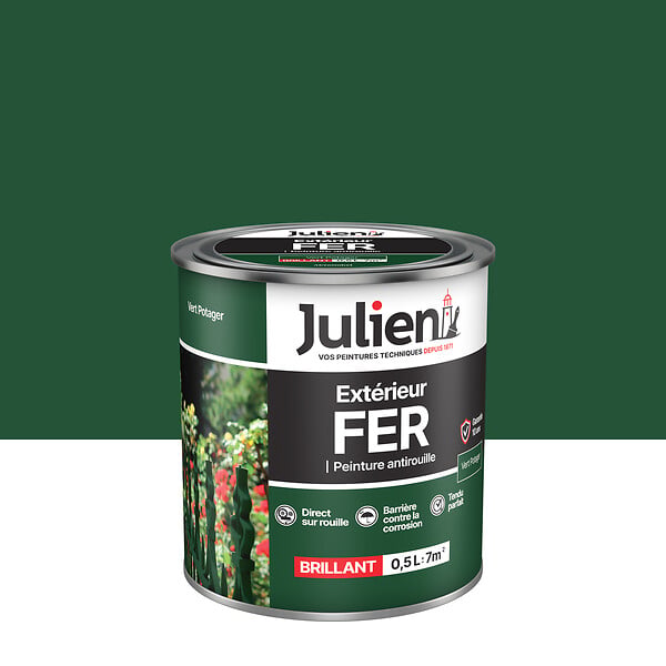 JULIEN - Peinture Extérieure Fer Antirouille Julien Brillant -Vert Potager 0.5L - large