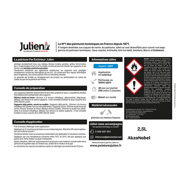 JULIEN - Peinture Extérieure Fer antirouille - Blanc - Brillant - 2L - large